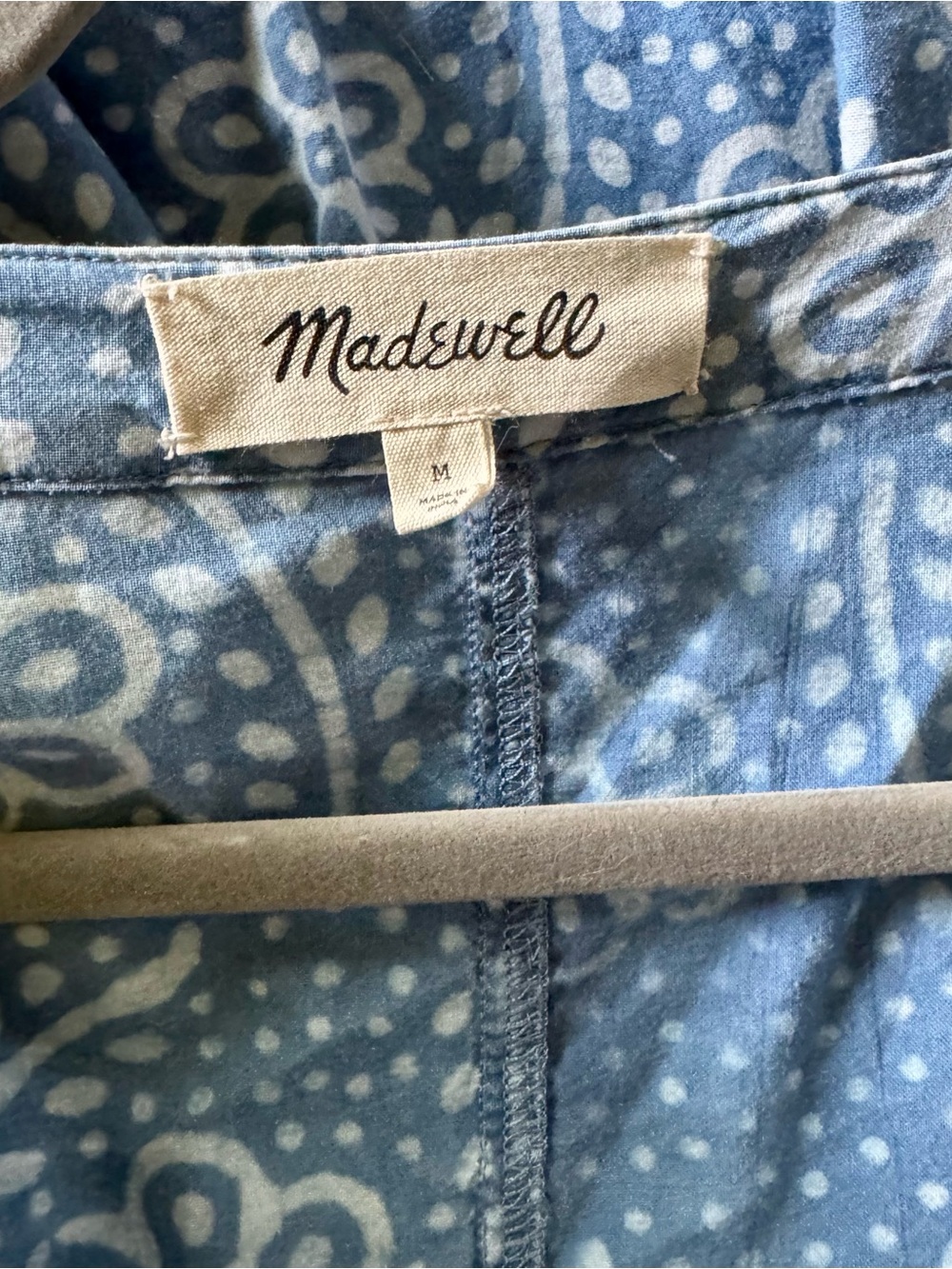 Madewell Bubble-Sleeve Button-Front Mini Dress in Indigo Paisley - Picture 8 of 9